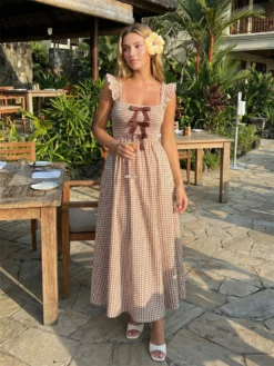 Women's Plaid Dress Retro Stylish Bow