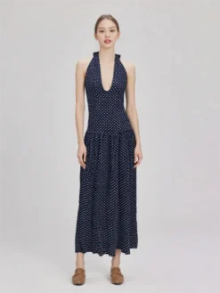 Women Long Dress Sleeveless Halterneck